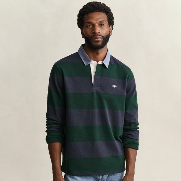 Gant Mens Green Chambray Stripe Heavy Rugby Shirt