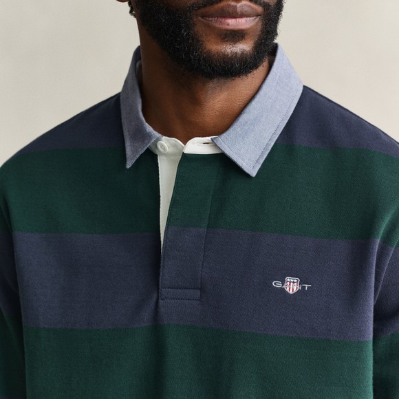 Gant Mens Green Chambray Stripe Heavy Rugby Shirt main image