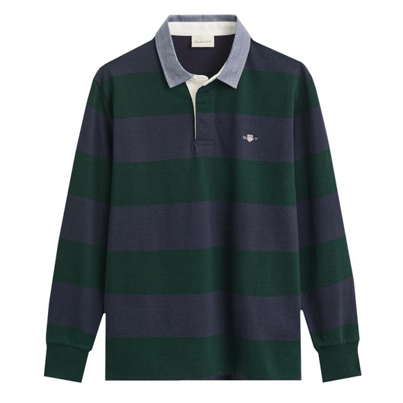 Gant Mens Green Chambray Stripe Heavy Rugby Shirt