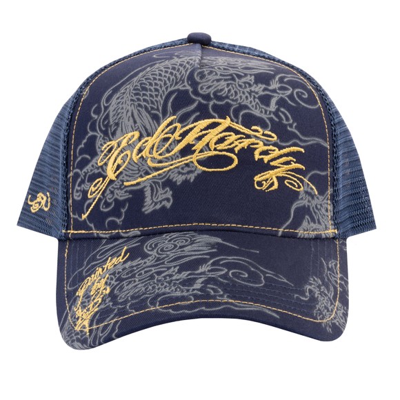 Ed Hardy Mens Blue Outline Dragons 5 Panel Cap main image