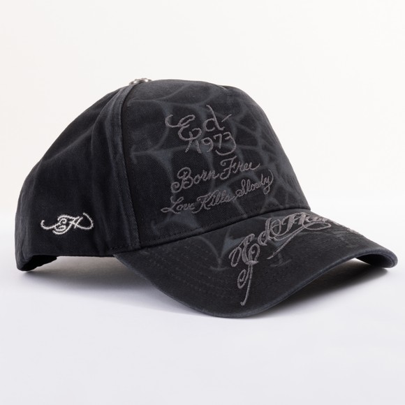 Ed Hardy Mens Black Spiderweb 5 Panel Trucker Cap main image
