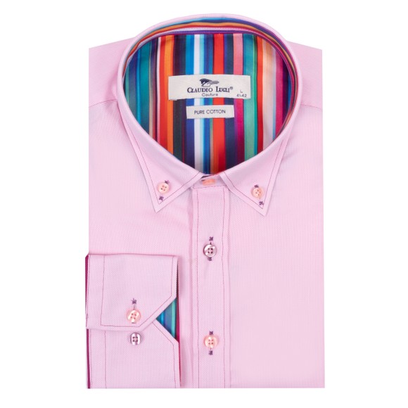 Claudio Lugli Mens Pink Rainbow Trim Shirt main image