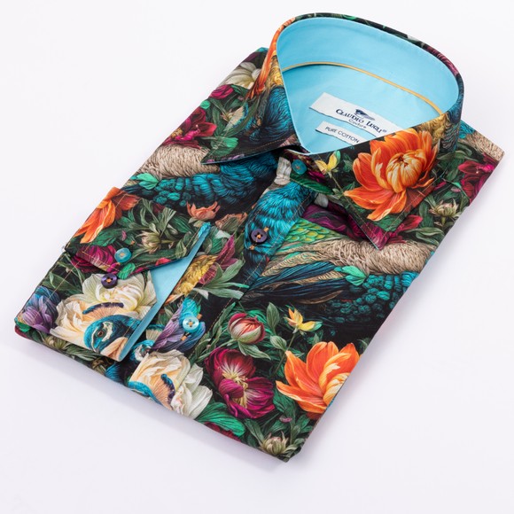 Claudio Lugli Mens Blue Flower Print Shirt main image