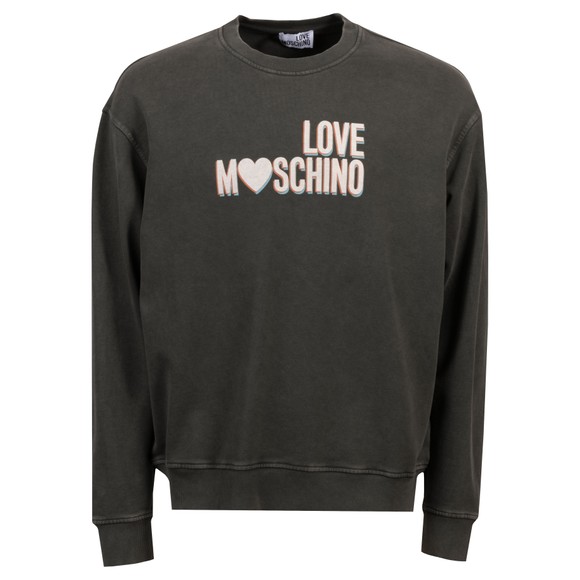 Love Moschino Mens Black Washed Large Logo Crew Neck Sweatshirt