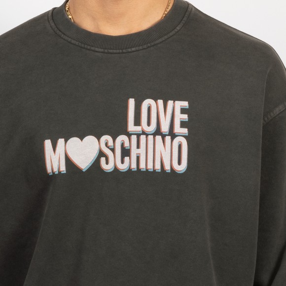 Love Moschino Mens Black Washed Large Logo Crew Neck Sweatshirt main image