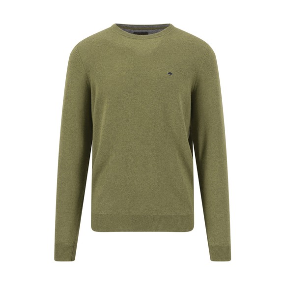 Fynch Hatton Mens Green Merino Cashmere Crewneck Jumper
