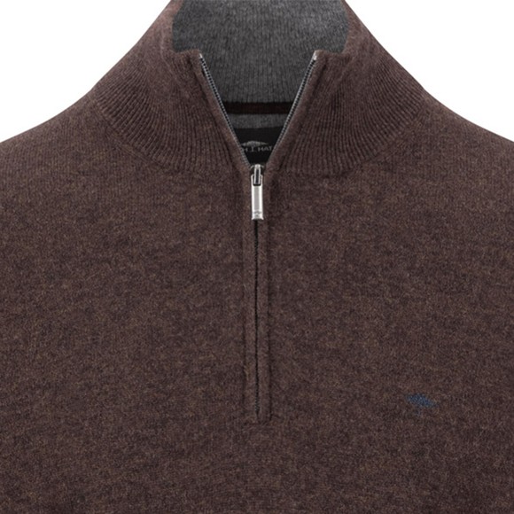 Fynch Hatton Mens Brown Merino Cashmere 1/4 Jumper