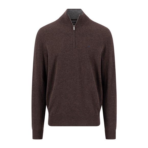 Fynch Hatton Mens Brown Merino Cashmere 1/4 Jumper