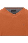 Fynch Hatton Mens Orange Merino Cashmere Knitted V-Neck Jumper