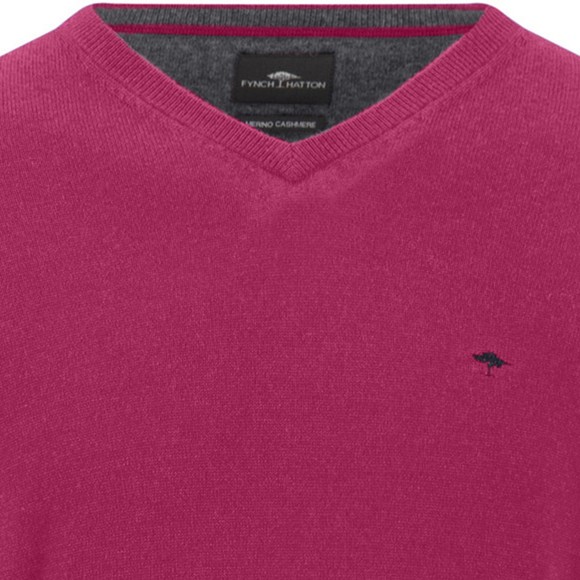 Fynch Hatton Mens Purple Merino Cashmere Knitted V-Neck Jumper