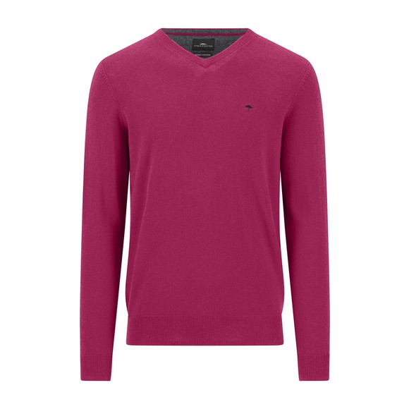 Fynch Hatton Mens Purple Merino Cashmere Knitted V-Neck Jumper