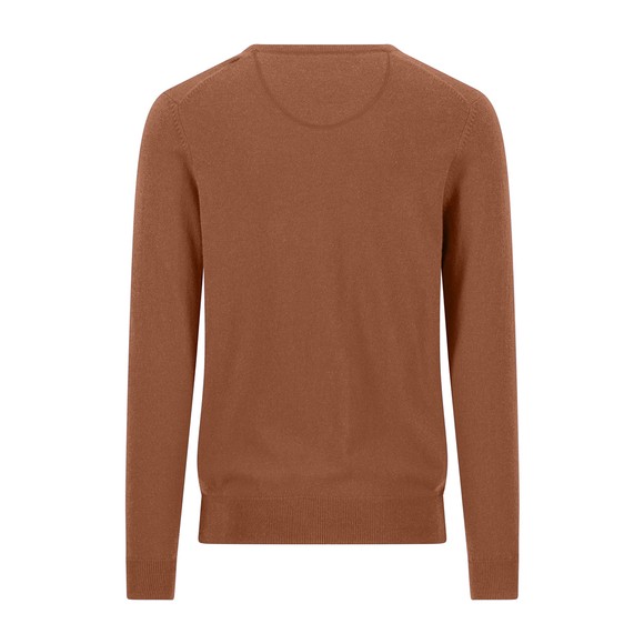 Fynch Hatton Mens Brown Merino Cashmere Knitted V-Neck Jumper main image