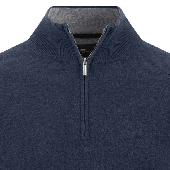 Fynch Hatton Mens Blue Merino Cashmere 1/4 Jumper