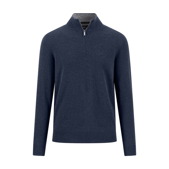 Fynch Hatton Mens Blue Merino Cashmere 1/4 Jumper