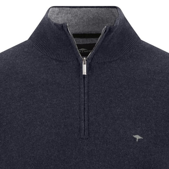 Fynch Hatton Mens Blue Merino Cashmere 1/4 Jumper