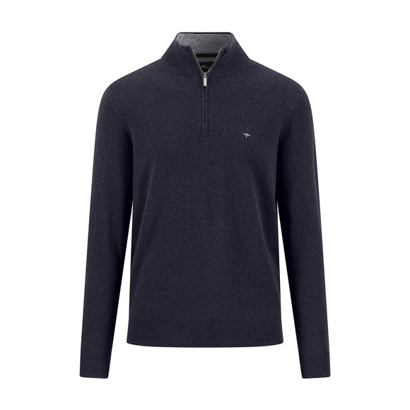 Fynch Hatton Mens Blue Merino Cashmere 1/4 Jumper