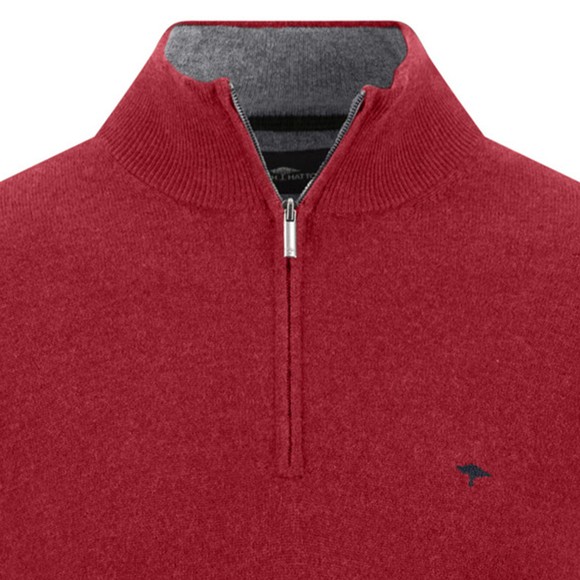 Fynch Hatton Mens Red Merino Cashmere 1/4 Jumper