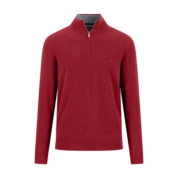 Fynch Hatton Mens Red Merino Cashmere 1/4 Jumper
