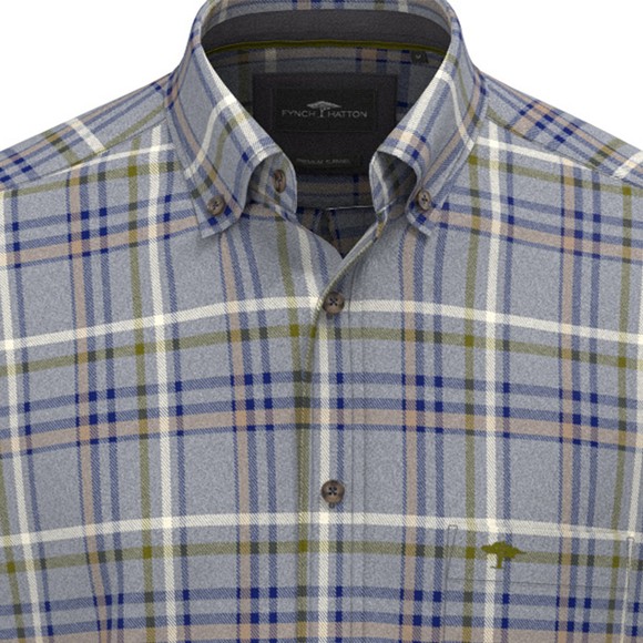 Fynch Hatton Mens Blue Premium Melange Check Shirt