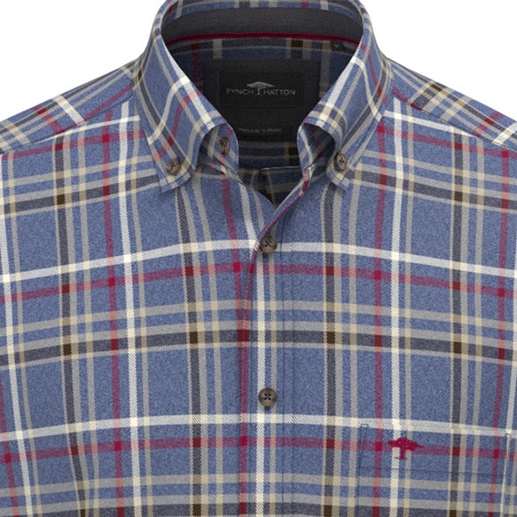 Fynch Hatton Mens Blue Premium Melange Check Shirt