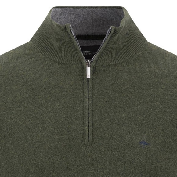 Fynch Hatton Mens Green Merino Cashmere 1/4 Jumper