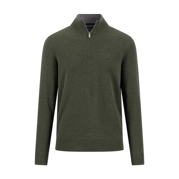 Fynch Hatton Mens Green Merino Cashmere 1/4 Jumper