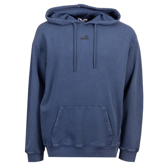 Love Moschino Mens Blue Printed Logo Washed Hoody
