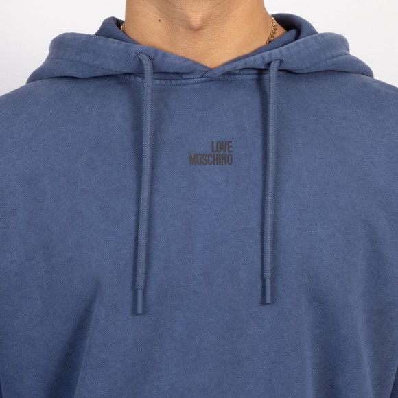 Love Moschino Mens Blue Printed Logo Washed Hoody main image