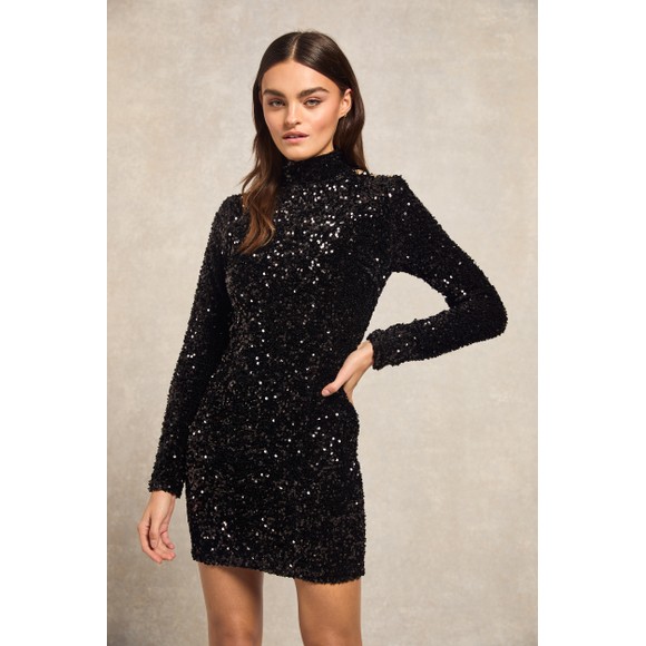 Holland Cooper Womens Black Cara Sequin Mini Dress #3