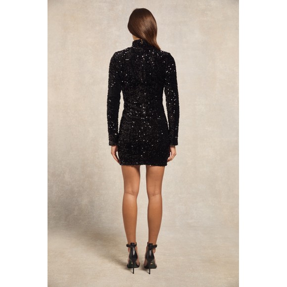 Holland Cooper Womens Black Cara Sequin Mini Dress #4
