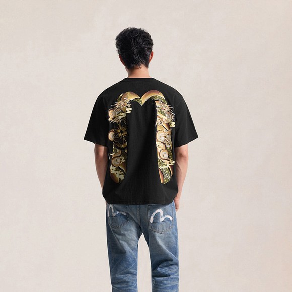 Evisu Mens Black Flying Dragon Daicock Printed T Shirt #4