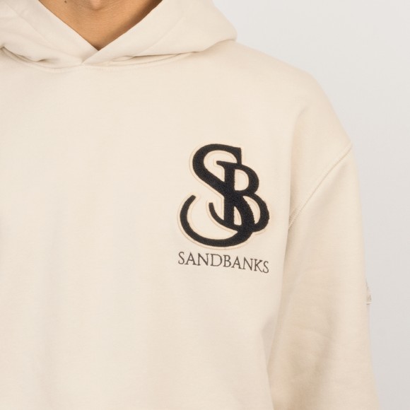 Sandbanks Mens Beige Boucle SB Badge Hoodie #3