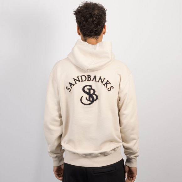 Sandbanks Mens Beige Boucle SB Badge Hoodie #4