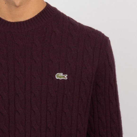 Lacoste Mens Red Carded Wool Cable Knit Crewneck Jumper #3