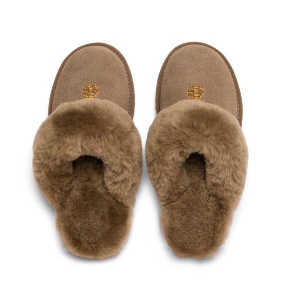 Holland Cooper Womens Beige Classic Shearling Slipper #4