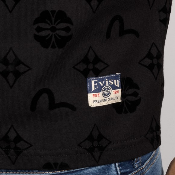 Evisu Mens Black Flocking Kamon T Shirt #3