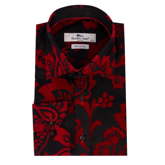 Claudio Lugli Mens Red Floral Flocking Shirt main image