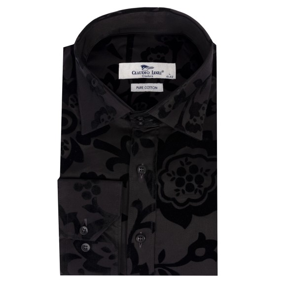 Claudio Lugli Mens Black Floral Flocking Shirt main image