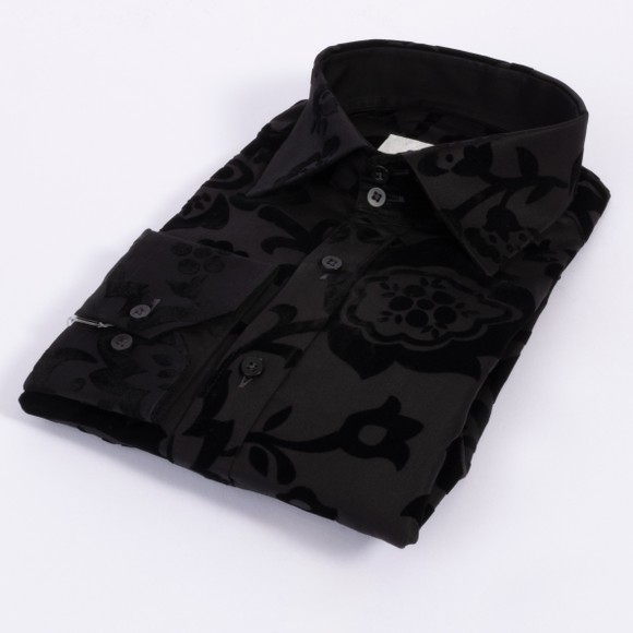 Claudio Lugli Mens Black Floral Flocking Shirt main image
