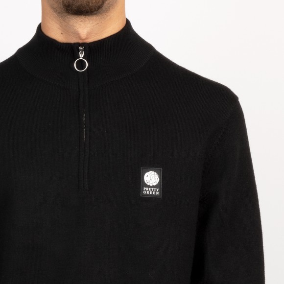 Pretty Green Mens Black Merino Blend 1/4 Zip main image