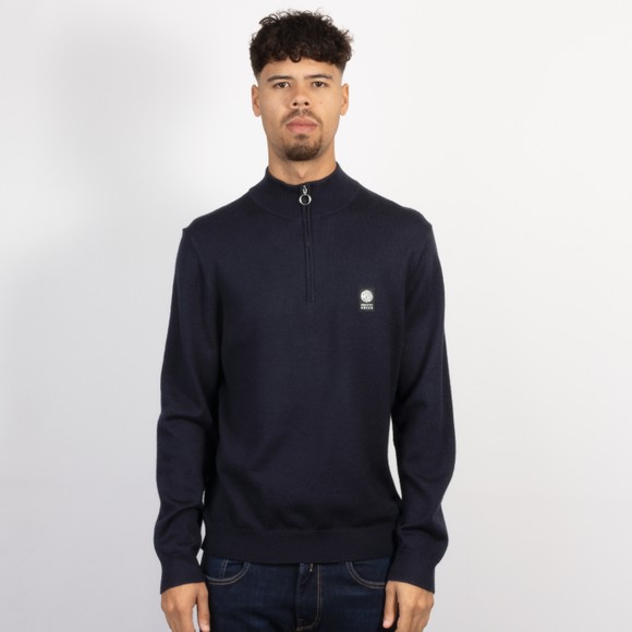Pretty Green Mens Blue Merino Blend 1/4 Zip main image
