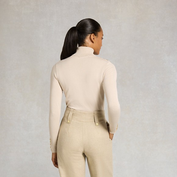 Holland Cooper Womens Beige Buttoned Knit Roll Neck #3