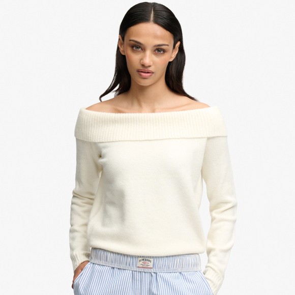 Superdry Womens Off-White Bardot Knitted Jumper #3
