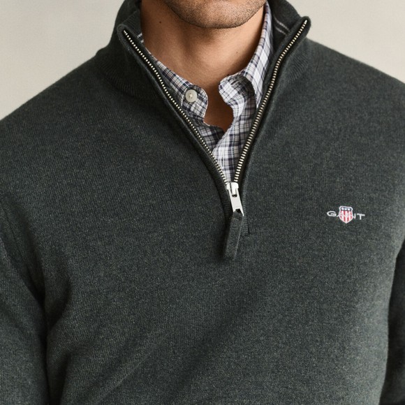 Gant Mens Green Superfine Lambswool Half Zip Jumper main image