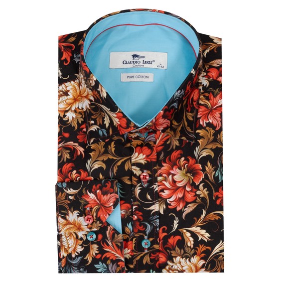 Claudio Lugli Mens Black Floral Shirt