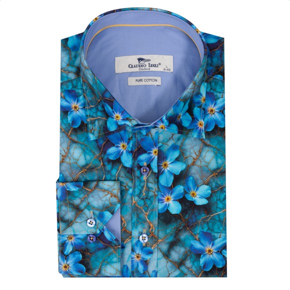 Claudio Lugli Mens Blue Daisy Floral Shirt