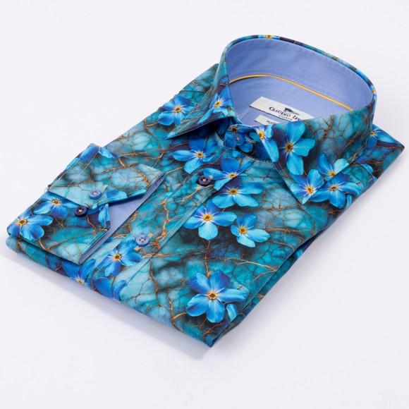 Claudio Lugli Mens Blue Daisy Floral Shirt