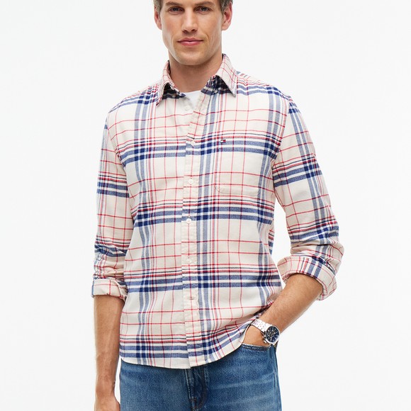 Tommy Hilfiger Mens Off-White Hero Flannel Tartan Check Shirt main image