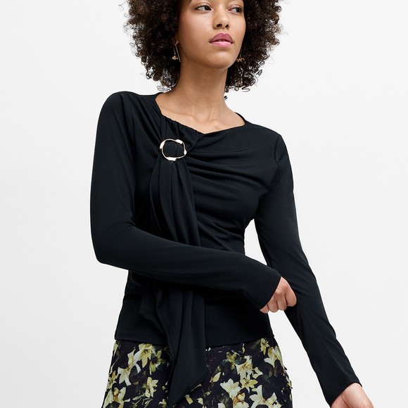 French Connection Womens Black Maxine Jersey Draped Detail Long Sleeve Top #3