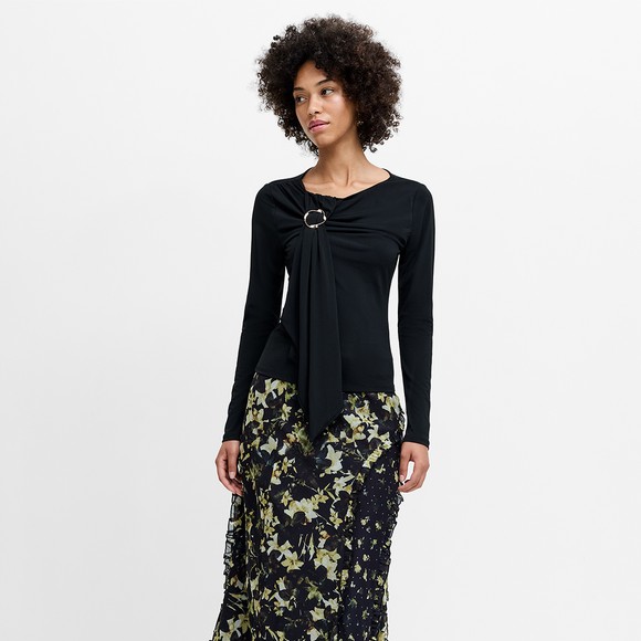 French Connection Womens Black Maxine Jersey Draped Detail Long Sleeve Top #2